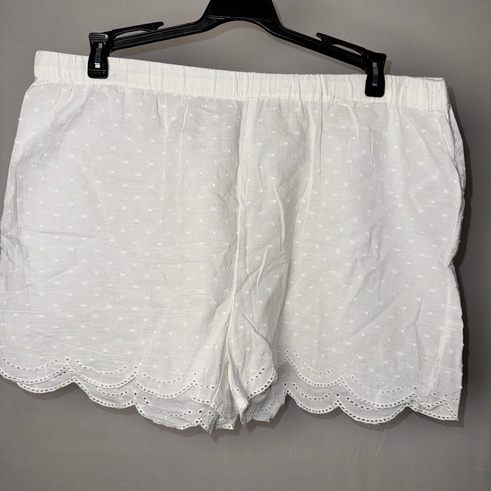 Sigrid Olsen Sleepwear White Cotton Eyelet Scallop Hem Dot Sleep Shorts Womens L